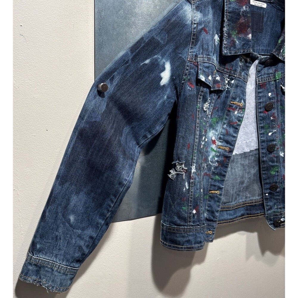 Jean Jacket Hand Painted Embellished Miami Cityscape Pocket One of A Kind - Picture 11 of 16